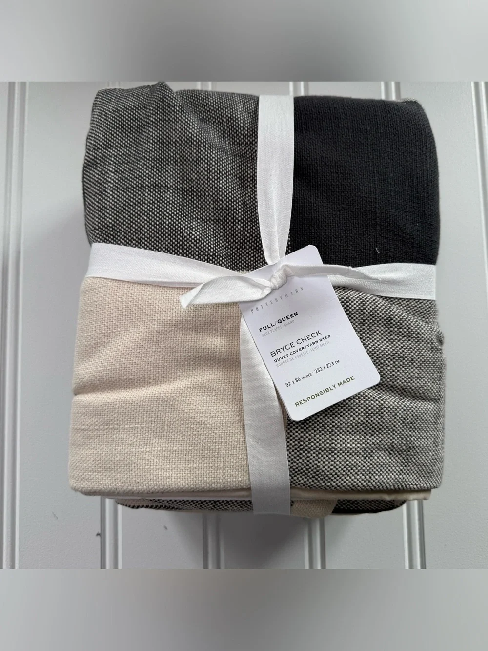 Pottery Barn Bryce Buffalo Check Duvet Cover Full/Queen Charcoal Ivory NEW